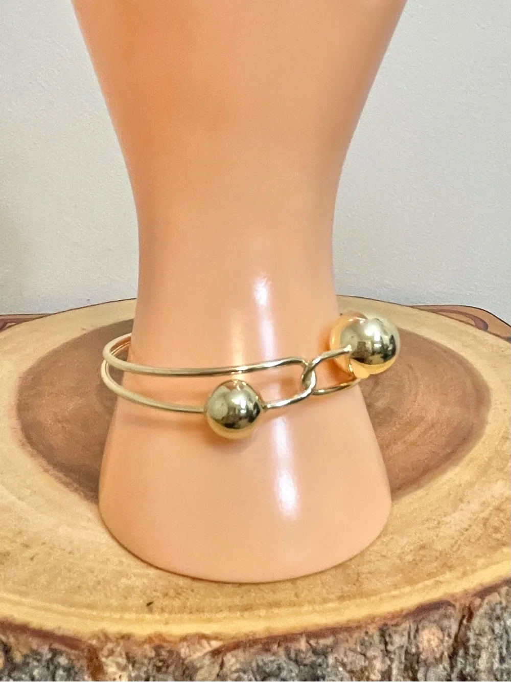 Gold Double Ball Link Open Cuff Bracelet 18K Gold Filled NWOT